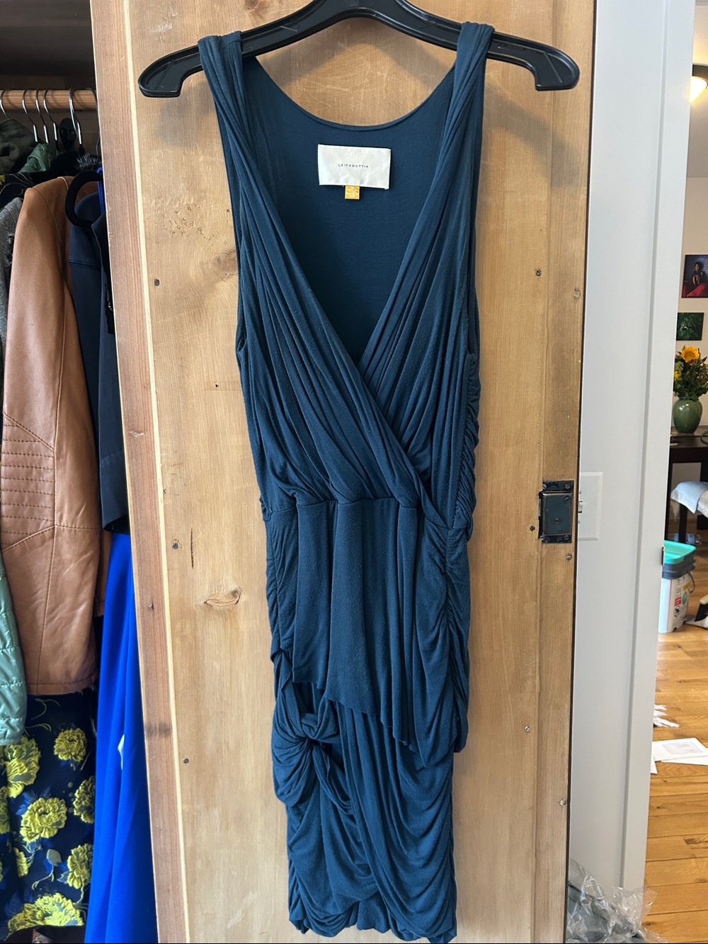 leifsdottir Teal Draped Asymmetrical Sleeveless Dress